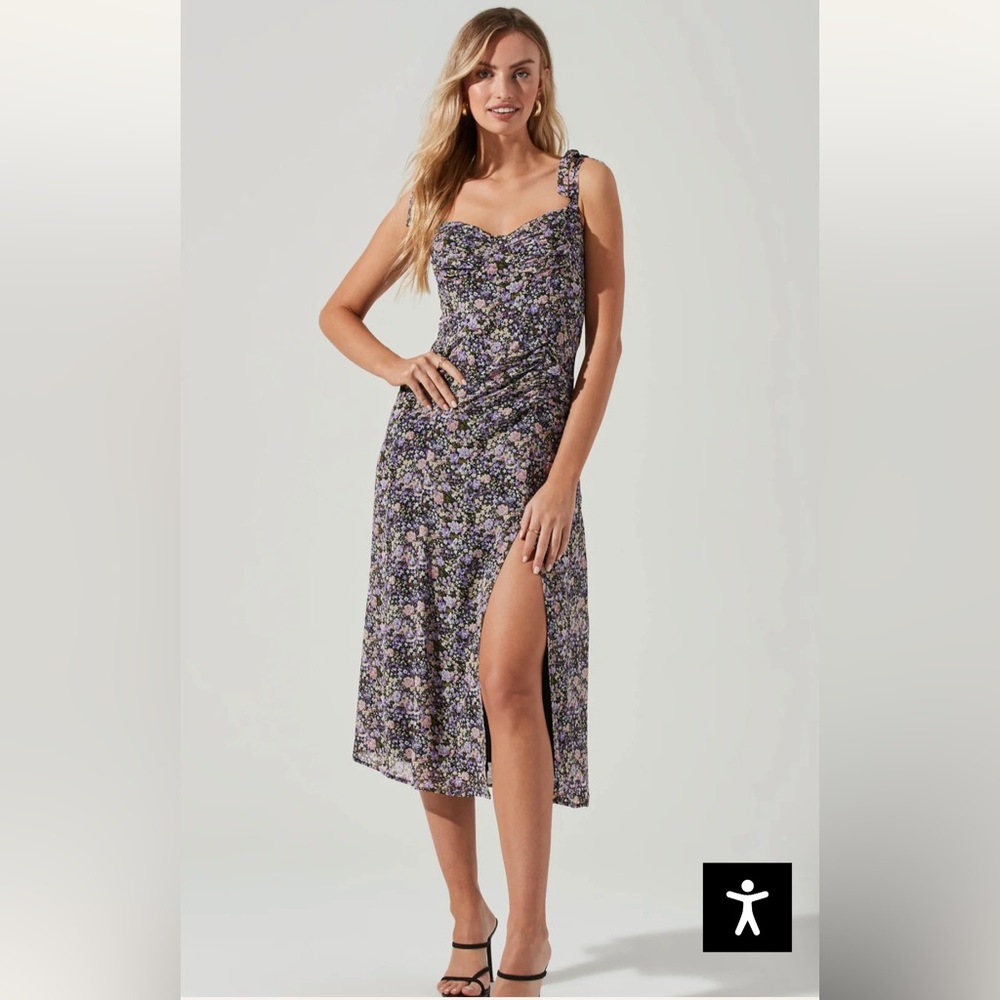 ASTR midi floral Dress with Tie shoulder straps - M - New w Tags